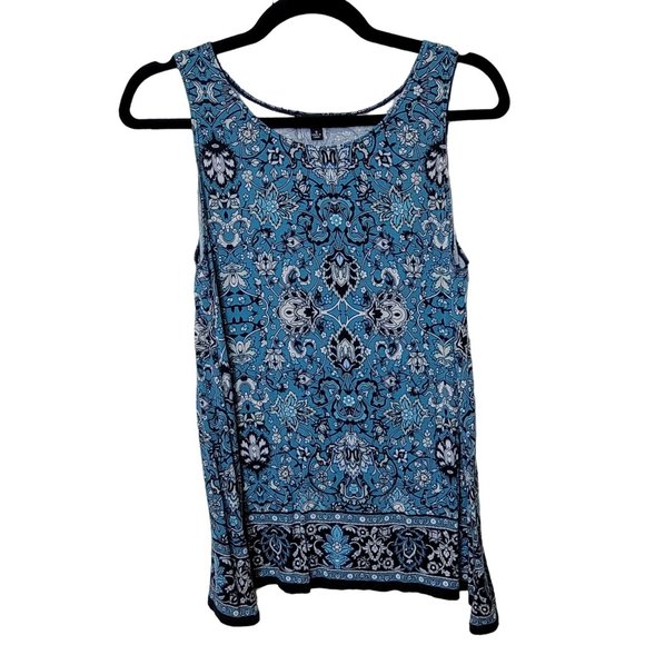 Max Edition Blue Aztec Print Sleeveless Scoop Neck Tank Top Women's Small 1285 - Picture 1 of 5